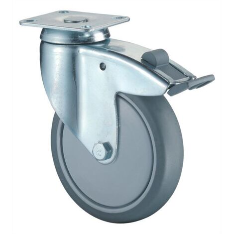 BS Rollen Roulette pivotante avec frein total et platine à visser en caoutchouc robuste avec roulement à billes Ø roue 100 mm 80 kg - C120.A85.100 (1/4)