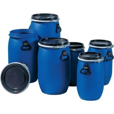 Graf – Fût à col large 30 l en polyéthylène bleu – Couvercle hermétique – Résistant aux acides – Homologation ONU – 824400