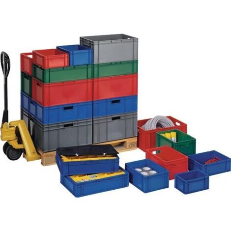 Conteneur de transport gerbables L600xl400xH175 mm bleu PP parois latérales fermées