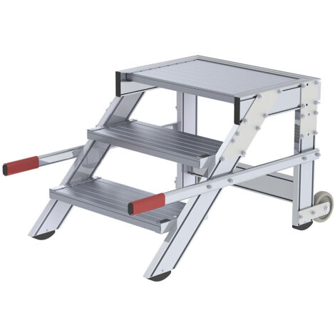 Günzburger Steigtechnik Plate-forme de travail mobile Largeur de marche 600 mm Aluminium strié 3 marches - 050012 (1/5)
