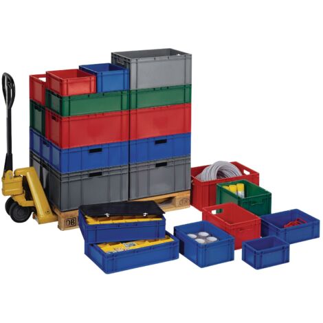 Conteneur de transport empilable L800xB600xH320mm gris en PP avec parois latérales fermées