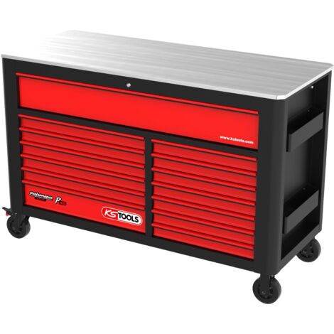 Kstools – Servante d'atelier roulante 14 tiroirs – Construction acier 0,8 mm – Centralisation des tiroirs par verrouillage – Roues Ø 155 mm (1/7)