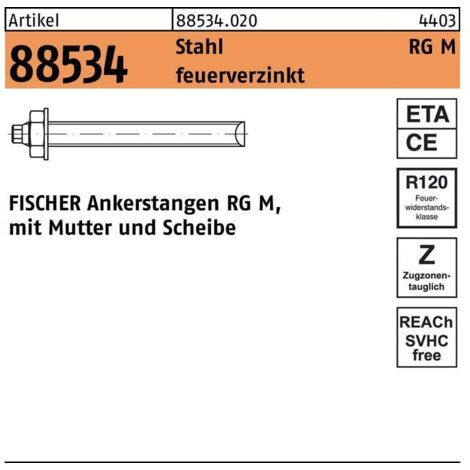 Fischer tige d'ancrage 10x RG M 12 x 160 mm galvanisée à chaud - 512247