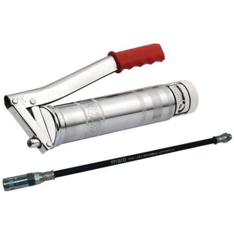 Presse à graisse à levier manuel Lube-Shuttle® – Pour cartouches de 400 g – Réservoir galvanisé – Poignée ergonomique – Tuyau haute pression 300 mm
