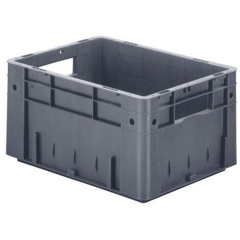 Conteneur de transport L400xB300xH210mm gris en PP, capacité lourde, parois latérales fermées (1/2)