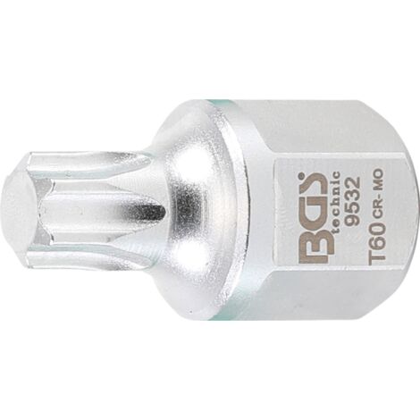 BGS Embout pour courroie trapézoïdale à nervures Entraînement carré intérieur 12,5 mm (1/2"), six pans extérieurs SW 22 mm Profil en T (pour Torx) T60 - 9532 (1/3)