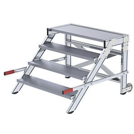 Günzburger Steigtechnik Plate-forme de travail mobile Largeur de marche 1 000 mm Aluminium strié 4 marches - 050021 (1/3)