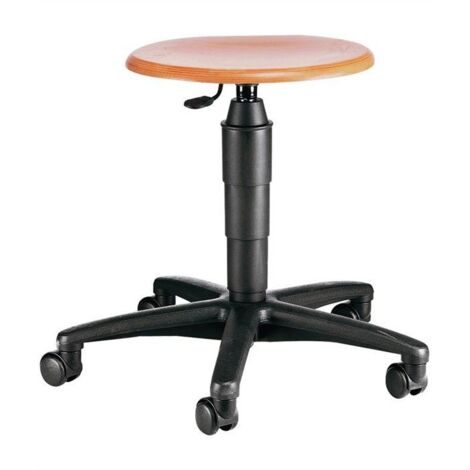 Tabouret pivotant avec roulettes, bois de hêtre naturel, hauteur d'assise 420-550 mm