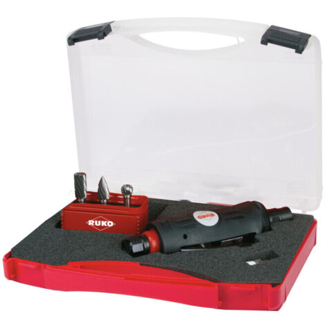 RUKO Kit de meuleuses pneumatiques 5 pièces avec raccord rapide incluant un jeu de fraises dans un coffret en plastique - 116113 (1/5)