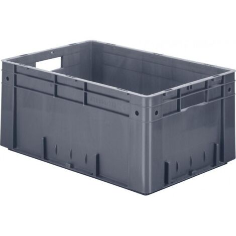 Conteneur de transport gerbables  L600xl400xH270mm gris PP charge lourde poignée traversant Parois latérales fermées (1/2)