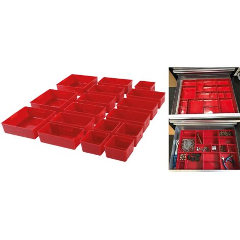 Bgs Technic – Casiers de rangement en plastique pour servante d'atelier 17 pièces – Compartiments 5x70x45mm, 9x145x45mm, 3x145x145mm – 9550 - 17pcs