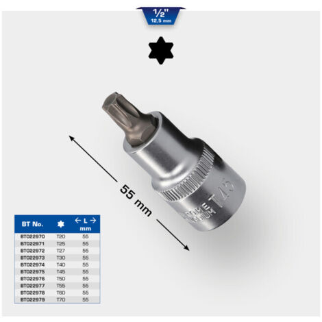 BRILLIANT TOOLS Clé à douille Torx 1/2" longue 55 mm T70 - BT022979 (1/5)