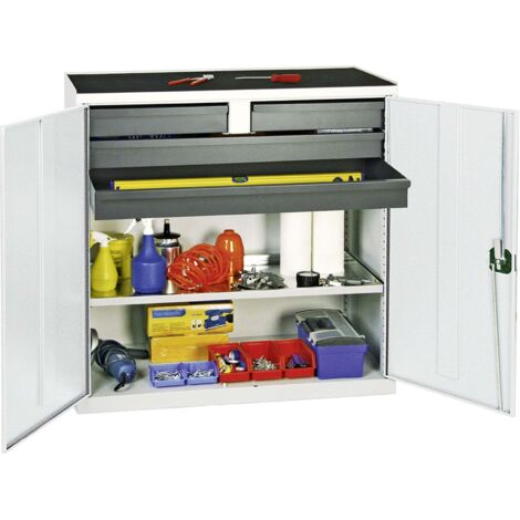 Stumpf Armoire à outils et matériel série 3000 gris clair + 2 tiroirs 100 mm + 2 tiroirs 100 mm traversant + 1 tablette coulissante - 3007407 (1/2)