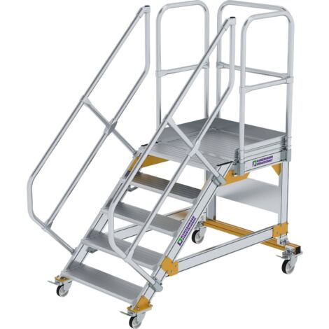 Günzburger Steigtechnik Escalier à plate-forme 45° mobile Largeur de marche 0,8 m 5 marches aluminium strié - 600785 (1/2)
