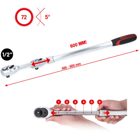 KS TOOLS Cliquet réversible télescopique 1/2" extra long 72 dents - 914.1205