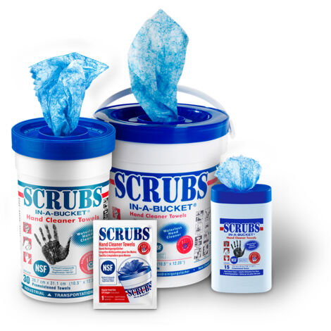 SCRUBS In A Bucket – Seau 72 Lingettes Nettoyantes Mains & Surfaces – Puissance Orange + Cadeaux DEWEPRO