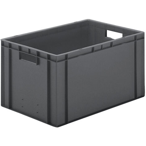 Conteneur de transport empilable L600xB400xH320mm gris en PP avec parois latérales fermées