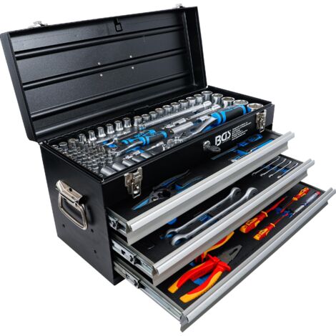 Bgs Technic – Caisse à outils métallique pour électricien 3 tiroirs – 147 outils en acier chrome-vanadium – Compartiments 515x215x90mm – 3350