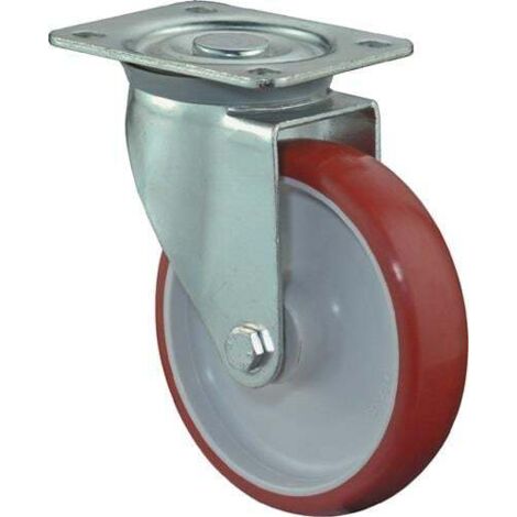 BS Roulettes Roulette pivotante avec plaque à visser polyuréthane rouge Roulement à rouleaux 125 mm 150 kg - L400.B31.125 (1/4)