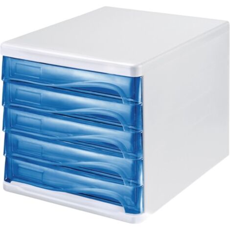 helit caisson à tiroirs 5 tiroirs blanc / bleu transparent - H61294-30 (1/2)