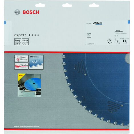 Bosch – Scie circulaire pour acier 305 mm – Alésage 25,4 mm – 80 dents carbure MicroteQ – Lame anti-vibration – 2608643061