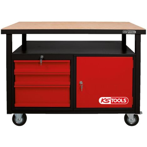 KS TOOLS Etabli mobile avec 3 tiroirs et 1 porte - 865.0101 (1/2)