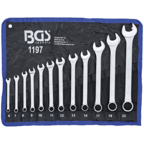 Bgs Technic – Jeu de clés mixtes 6-22 mm 12 pcs – Chrom-Vanadium – Tête polie – Angle 15° – Enrouleur Tetron (1/5)