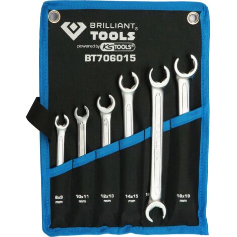 Brilliant Tools – Jeu de clés à écrous 6 pièces 8-19 mm – Ouvertes 15° – Acier chromé vanadium – BT706015 (1/4)