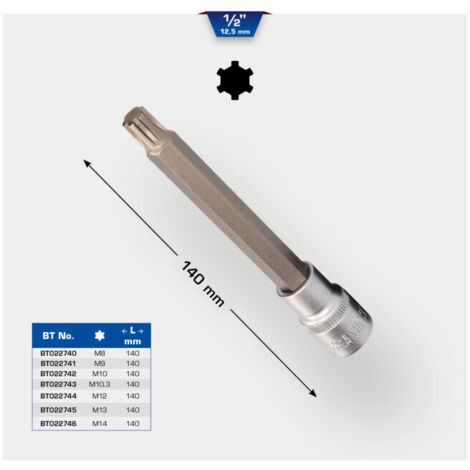 BRILLIANT TOOLS Douille à embout RIBE 1/2" 140 mm de long M14 - BT022746 (1/5)