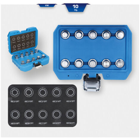 Brilliant Tools – Coffret multi-outils antivols de roue VW – Lot de 10 clés de desserrage – Pour modèles Polo, Golf, Jetta, Tiguan – Accès sans endommager