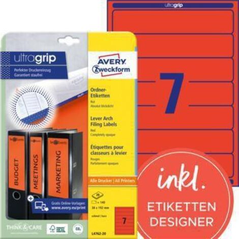 Avery Zweckform Ordneretikett L4762-20 38x192mm rt 140 St./Pack. (1/5)