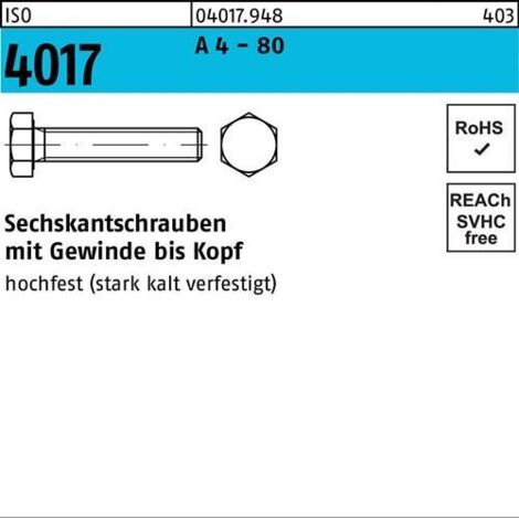 Sechskantschraube ISO 4017 VG M 16 x 130 A 4 - 80 25 Stück