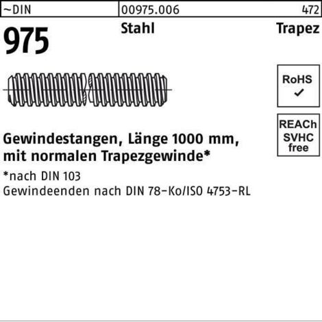 Tige filetée DIN 975 filet trapézoïdal TR 36x 6x 1000mm acier 1 pièce