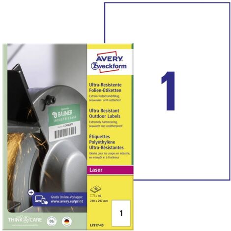 Avery Zweckform Etikett L7917-40 210x297mm ws 40 St./Pack. (1/4)
