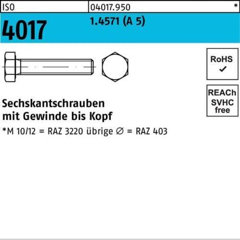 Sechskantschraube ISO 4017 VG M12x 60 A 5 1 Stück