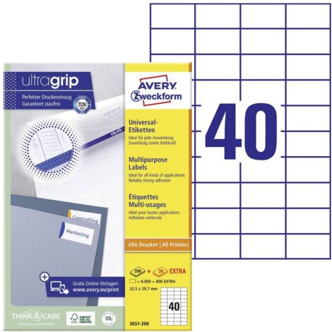 Avery Zweckform Etikett 3651-200 52,5x29,7mm weiß 8.800 St./Pack. (1/4)