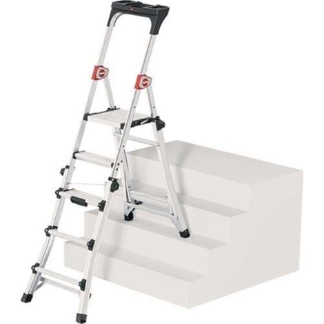 Hailo – Escabeau télescopique aluminium anodisé 3-5 marches – Hauteur 1430-1900 mm – Charge max 150 kg – Système de verrouillage sécurisé - 3-5alu