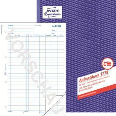 Avery Zweckform Aufmaßbuch 1778 DIN A4 50Blatt (1/4)