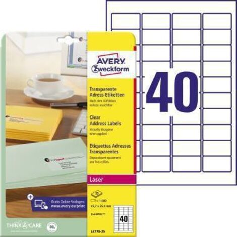 Avery Zweckform Adressetikett L4770-25 transparent 1000 St./Pack. (1/4)