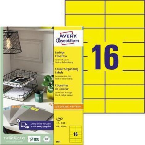 Avery Zweckform Universaletikett 3455 105x37mm gelb 1600 St./Pack. (1/4)