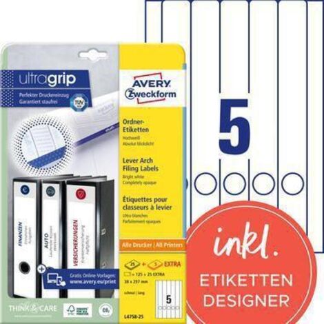 Avery Zweckform Ordneretikett L4758-25 38x297mm ws 150 St./Pack (1/4)