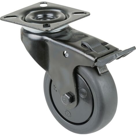 Roulette pivotante à freinage D.75mm Ch.75kg avec platine à freinage caoutchouc noir BS ROLLEN (1/2)