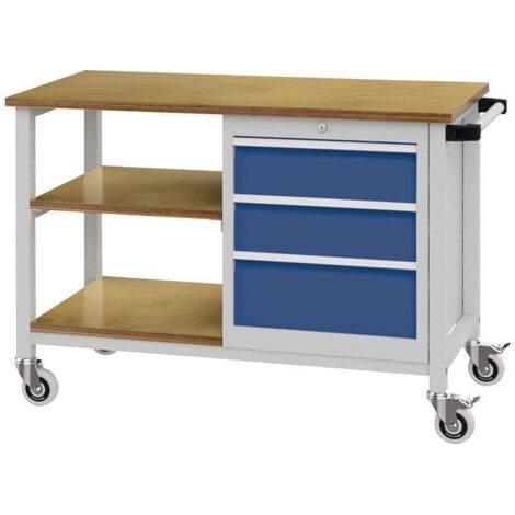 Werkbank B1200xT540xH880mm Buche Multiplex lichtgrau/signalblau 4 Schubl. - 04.512.03A 7035/5005 (1/4)