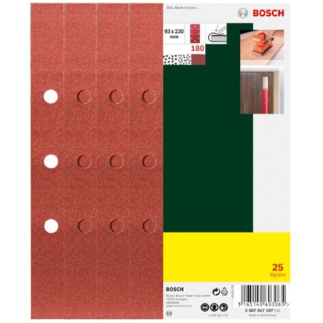 Bosch Set de feuilles abrasives pour ponceuses vibrantes 25 pièces 8 trous (B+D) 93 x 230 mm 180 - 2607017107