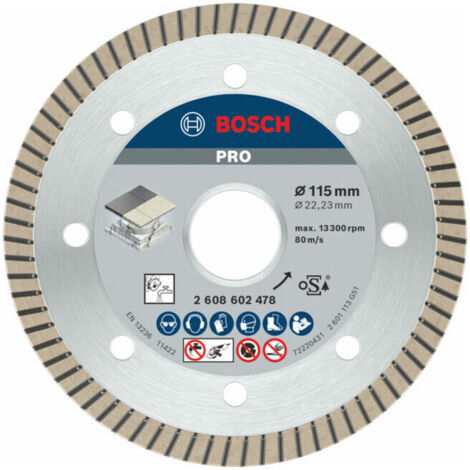 Bosch – Disque diamant pour meuleuse 115mm – Alésage 22,23mm – Tranchant Turbo pour coupes nettes en céramique – Épaisseur 1,4mm (1/5)