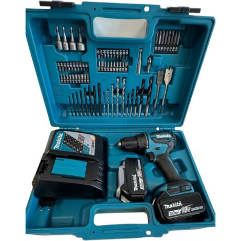 Makita – Perceuse-visseuse à percussion sans fil DHP490RFX3 18V – 2 batteries 3,0Ah – Moteur sans balais – Couple 65Nm – Coffret avec 74 accessoires (1/5)