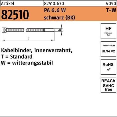 Kabelbinder R 82510 innenverz. 3,3x260/65 PA 6.6 W sw 100St. HELLERMANNTYTON (1/2)