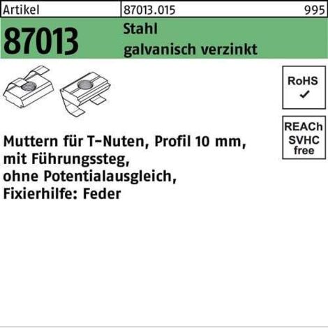 Écrou pour rainure en T R 87013 Coulisseau/exclusion de potentiel 10mm M6 galv. galv. 250p. (1/2)