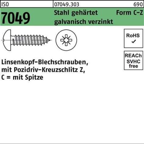 Vis à tôle ISO 7049 LIKO pointe/PZ 3,5x 25 -C-Z acier zingué galv. 100p. (1/2)