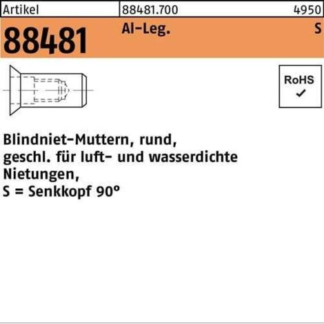 Ecrou à sertir en aveugle R 88481 SEKO M5 /1,5 -4,0 aluminium 500 pièces (1/2)